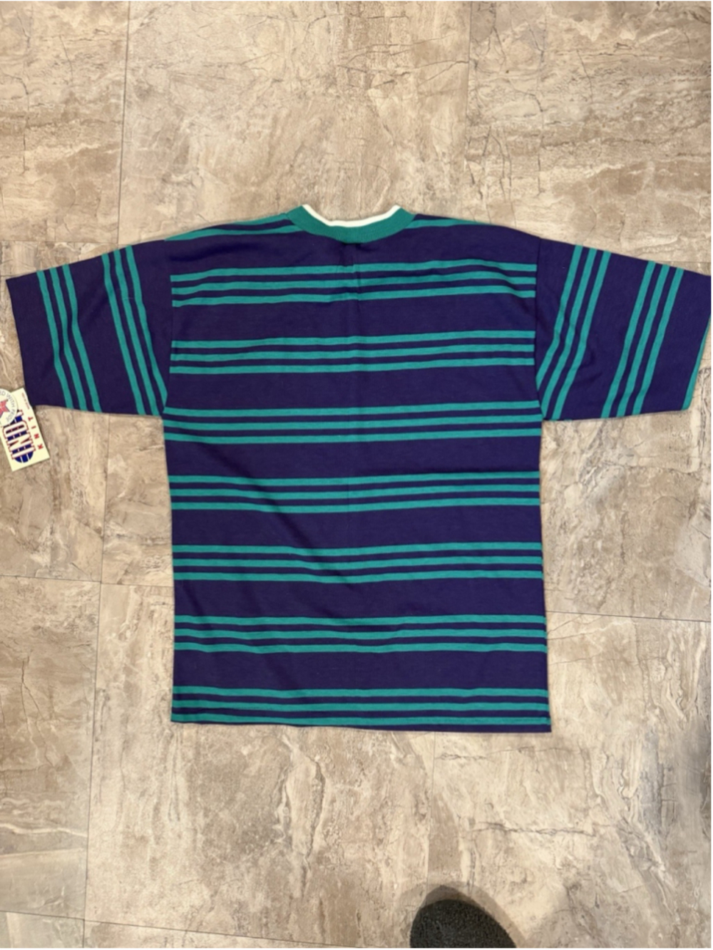 VTG 80s Indy Knit Short Sleeve Striped T-Shirt M Made In USA Bold Stripes NWT - Picture 6 of 6